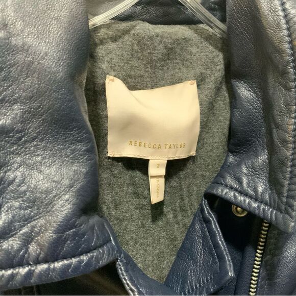 Rebecca Taylor Blue Moto Genuine Leather Jacket Full Zip Long Sleeve Size 2 - Picture 5 of 12